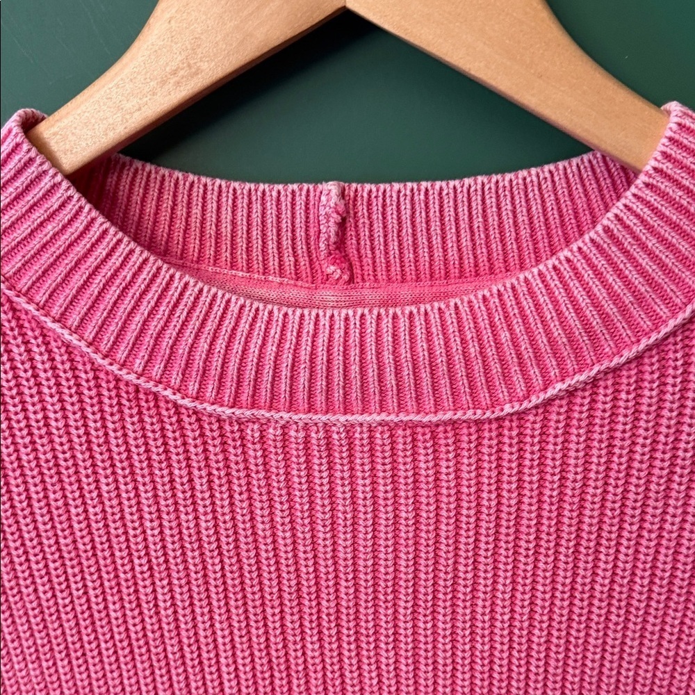 Aerie Bright Pink Womens S Drop-Sleeve Cotton Crew Neck Sweater Lounge - Picture 3 of 9